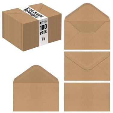 Imagem de Better Office Products Envelopes de convite Kraft A6, papel de ligação forte, aba pontiaguda, para uso com cartões de convite de 10 x 15 cm, pacote com 100 (12 x 16,5 cm)
