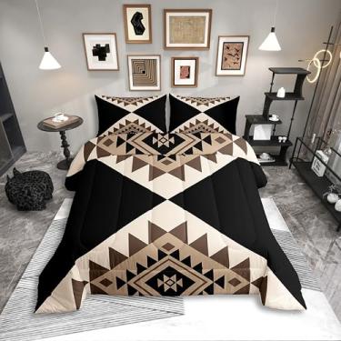 Imagem de Erosebridal Conjunto de edredom Queen abstrato preto bege para adultos, mulheres, homens, moderno, boêmio, asteca, geométrico, geométrico, minimalista, elegante, arte sudoeste