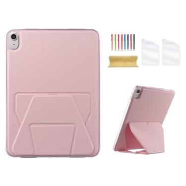 Imagem de Dteck Capa traseira para iPad de 11 polegadas (A16) 2025 e iPad de 10,9 polegadas (10ª geração) versão 2022 com suporte/2 películas protetoras de tela/1 Stylus, capa protetora ultrafina e leve, rosa