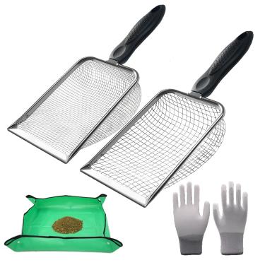 Imagem de 2 peneiras de solo de jardinagem, peneira de compostagem de solo de areia de aço inoxidável de malha de 3,8/5 mm e peneira de rocha com alça para jardinagem (inclui luvas e tapete de replantio)