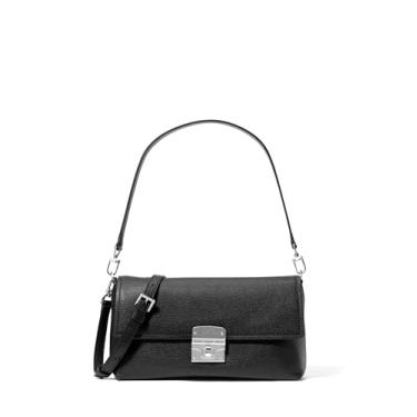 Imagem de Michael Kors Bolsa tiracolo Addie conversível média, ferragens prateadas/couro de cabra brilhante macio/preta