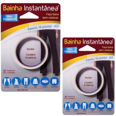 Imagem de Kit 2 Fitas Bainha Instantânea Mágica 4m – Ajuste Rápido Sem Costura e Sem Agulha Transparente Fácil de Aplicar para Calças Vestidos Saias e Cortinas