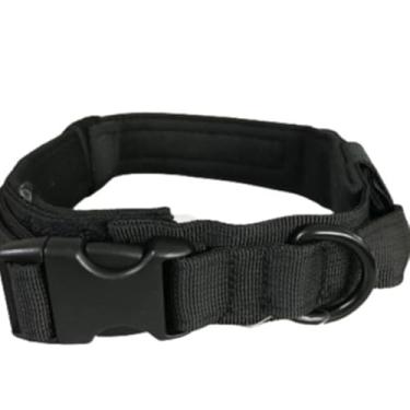 Imagem de Coleira Tática Militar Ajustável Resistente Para Cachorro Com Alça Treinamento Pet Grande Porte(Preto/Fivela de Plástico,XL)