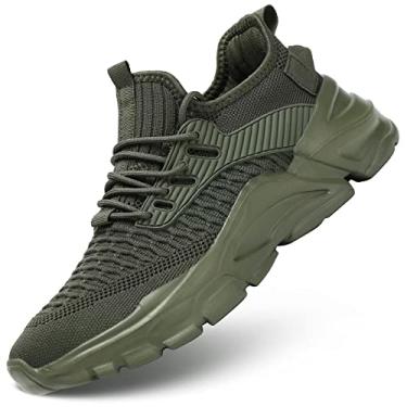 Imagem de Srenket Tênis de corrida masculino, antiderrapante, respirável, leve, leve, esportivo, caminhada, academia, trabalho, Verde militar, 38