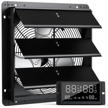 Imagem de ZMRTDWO Exaustor de obturador de parede de 25,4 cm, ventilador de sótão com controlador de umidade do termostato, ajustável de 10 velocidades, 820 CFM, obturador automático, ventilador de ventilação