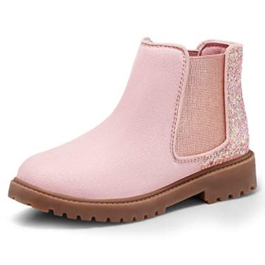 Imagem de Harvest Land Botas femininas infantis cano curto com zíper lateral quente salto baixo botas curtas de inverno antiderrapante para uso ao ar livre para crianças pequenas/grandes, Rosa-A, 17