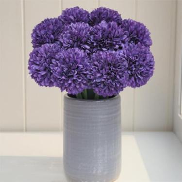 Imagem de SHINE-CO LIGHTING Buquê de flores com bola de crisântemo artificial, 10 peças, presente para pessoas importantes, glorioso, moral, para casa, escritório, cafeteria, festas e casamentos (roxo)