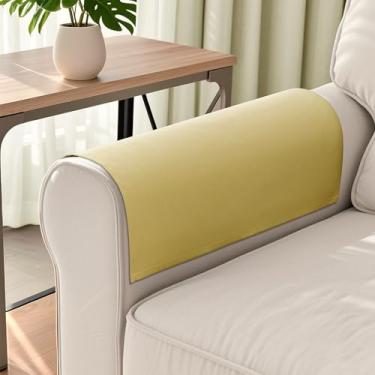 Imagem de SMABU Capas de braço para sofá, 2 peças, mistura de linho, texturizada, lavável, capa para apoio de braço para animais de estimação, protege e decora manchas, poltrona reclinável L50 x C61, amarela