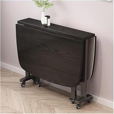 Imagem de Mesa De Jantar Dobrável Com Folha Suspensa, Mesa De Jantar Extensível De Madeira Com Roda Universal Mesa Multifuncional Economizadora De Espaço E Cadeiras Para, C (Black), 120CM/47.2 INCHES