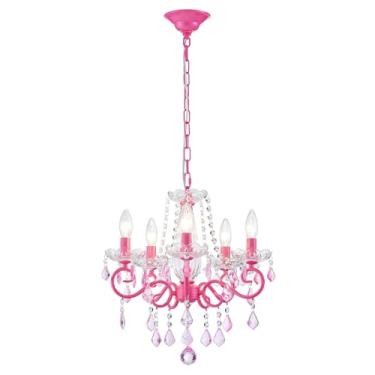 Imagem de Pequeno lustre de cristal, lustres rosa modernos para sala de jantar, mini luminária pendente de cristal para quarto para luminária de teto para sala de estar, entrada, cozinha, ilha, corredor,