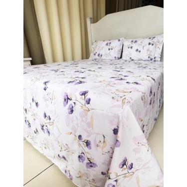 Imagem de Jogo de Lençol Casal Padrão 3 Peças Tulipa Lilás Roupa de Cama Percal 