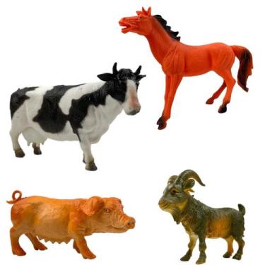 Imagem de Kit Animais 4 Peças fazenda Vinil Brinquedo Crianças bichos - Marca