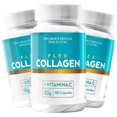 Imagem de 3x Colageno Premium Hidrolisado Flex Collagen 100mg Protein + Vitamina C 700mg Proteina Pele Cabelo Unha 100 Cápsulas Rende 25 Doses - Spartacus Nutrition