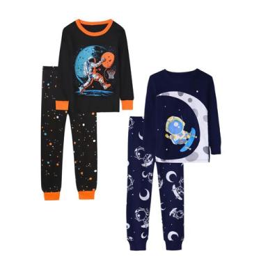 Imagem de Conjunto de pijamas de algodão de 4 peças para meninos Vopawetty Navy 