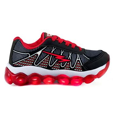 Imagem de Tênis Infantil Masculino com Luzes de Led - AS014 Cor:Preto-Vermelho Bolha;Tamanho:32