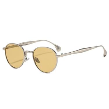 Imagem de Óculos de sol retrô de metal redondo punk masculino, óculos de sol com proteção UV400, tendência da moda, gradiente, feminino (chá prateado claro)