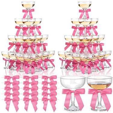 Imagem de Zopeal Conjunto de 100 copos de plástico para martini, taças de champanhe de 142 g, taças de coquetel Margarita com laço de 7 cm para aniversário, despedida de solteira, bar, casamento, torres de