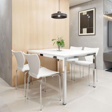 Imagem de Conjunto Mesa de Jantar Retangular 120cm X 75cm Smart com 4 Cadeiras Mono Cromado/Branco