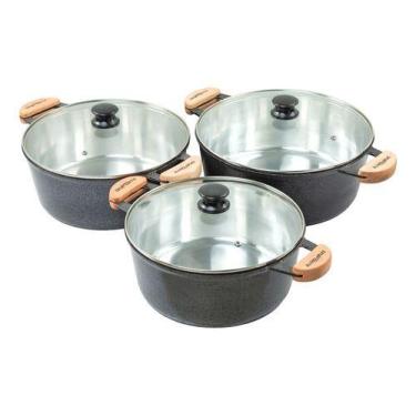 Imagem de Jogo 3 Panelas Grande Aluminio Batido Fundido Grosso Preto - DIVIFORTE