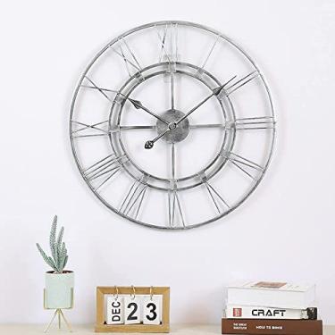 Imagem de Relógio de parede livre vintage ferro forjado relógio grande ao ar livre números romanos rosto aberto relógio de metal silencioso quartzo funciona com pilhas relógio de decoração para casa jardim