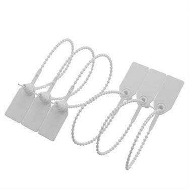 Imagem de Selo de plástico de alta segurança PZRT com inserção de metal ajustável autotrava puxador amarração de cabos etiquetas descartável cadeado de arame para trava de vedação de recipiente de carga, White 20pcs