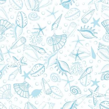 Imagem de EaseStick Papel de parede costeiro concha descascar e colar papel de parede oceano azul para banheiro quarto 45 x 406 cm removível pré-colado algas marinhas estrela do mar praia papel de contato azul