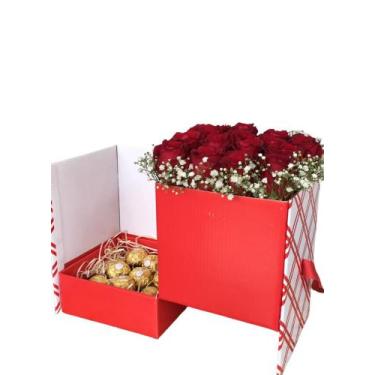 Imagem de Box flowers de rosas vermelhas e bombom ferrero Roche - Natural
