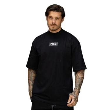 Imagem de Camiseta Oversized Gola Alta Black White Streetwear Confortavel Masculina Preto-Masculino