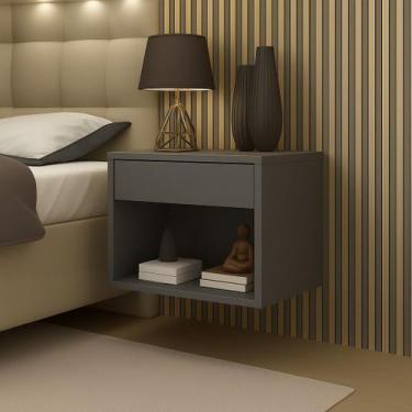 Imagem de Mesa De Cabeceira Flutuante Estreita Design Simples Com Nicho Quarto C