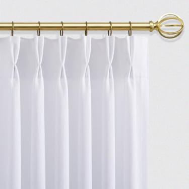 Imagem de Cortinas brancas plissadas transparentes de 153 cm de comprimento para janelas pequenas de cozinha, filtragem de luz, mistura de linho, cortina curta, aba traseira, 2 painéis, off-white, cortinas de