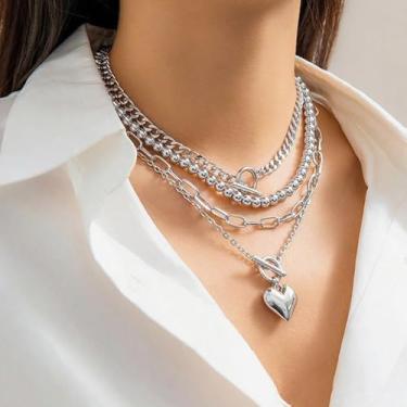 Imagem de Conjunto de colar em camadas para mulheres, pingente de estrela e planeta, corrente multicamadas, bijuteria, acessórios modernos para festas, 17.72inch, Liga de aço, Sem Pedra Preciosa