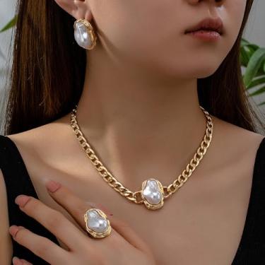 Imagem de Gargantilha feminina com contas de pérolas, design ajustável em camadas, acessório de formatura de casamento com corrente de ouro ou prata