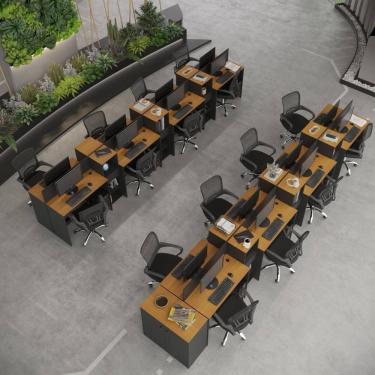 Imagem de Estação De Trabalho 16 Lugares Office Tech 16 Mesas 12 Armár - Preto E Cedro Preto E Cedro