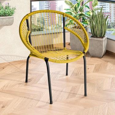 Imagem de Cadeira De Área Eclipse Tramado Em Fibra Sintética E Aço Amarelo