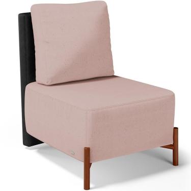 Imagem de Poltrona Decorativa Living Pés Madeira Hungria L02 Couríssimo Preto Linho Rosê - Lyam