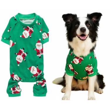 Imagem de Pijama de Natal para cães Lanyar 100% algodão Papai Noel Rudolph ReindeerLanyar Large(Back length 20" Chest 22-26") verde