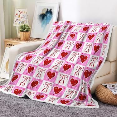 Imagem de Cobertor de Dia dos Namorados Rosa Vermelho Coração Laço Xadrez Xadrez Cobertor Presentes Dia dos Namorados para Crianças Adultas Cobertores de Pelúcia Leve Macio Sofá Sofá Cama Cobertor, 127 x 152 cm
