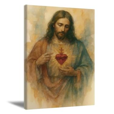 Imagem de Arte de parede com imagem do Sagrado Coração de Jesus Divina Misericórdia em tela Decoração de parede Retrato de Cristo Jesus Impressões Arte Religiosa Cristã para Sala de Estar Quarto, Arte em Tela