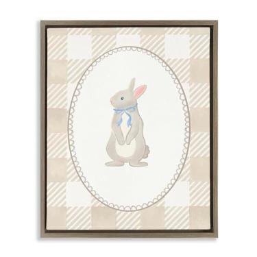 Imagem de Stupell Industries Arte de parede em tela flutuante emoldurada Bunny on Green Gingham Brown, design por The Paper Curator, 53 x 43 cm