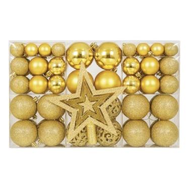 Imagem de Kit Natal enfeites com 100 bolas lisas com glitter e fosca e ponteira estrela (Dourado)