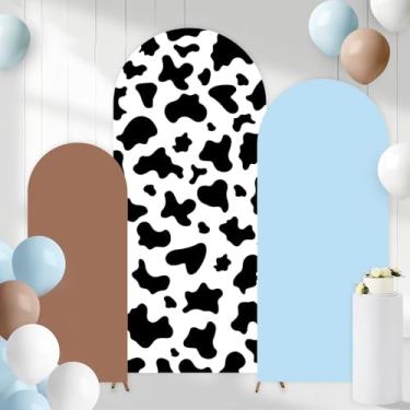 Imagem de Cheerupp Conjunto de 3 capas de pano de fundo de arco com tema de caubói, cenário de arco elástico do Velho Oeste, capas de suporte de arco com estampa de vaca para decoração de aniversário, chá de