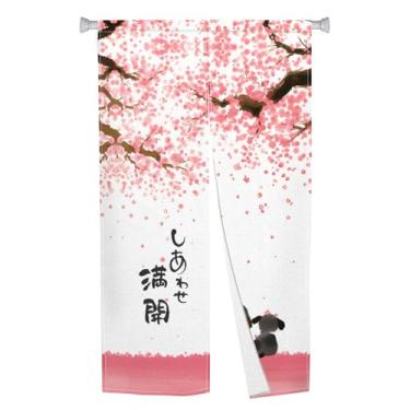 Imagem de Leowefowa Noren Cortinas de porta japonesas rosa com padrão fofo tratamento de janela de cachorro feliz cortina de porta painéis de trapestralidade para pendurar divisória de privacidade cortinas de