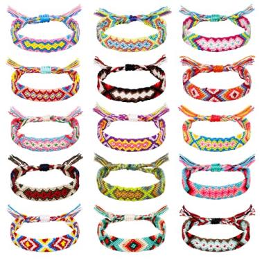 Imagem de NICEIGHT 15 pulseiras de amizade tecidas para mulheres, feitas à mão, coloridas, pulseiras trançadas do Nepal ajustáveis para presentes de fim de ano, presentes de aniversário, Algodão, Sem Pedra