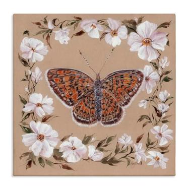 Imagem de Stupell Industries Arte de parede em tela de borboleta vintage com borda de flor, design por Cady Driver, 61 x 61 cm