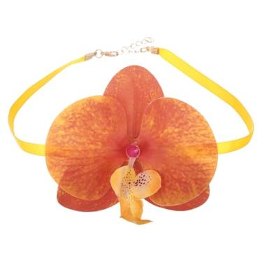 Imagem de PATIKIL Colar gargantilha de orquídea borboleta, colar de flor de borboleta para mulheres, corrente de corda longa ajustável, One Size, Algodão, Âmbar