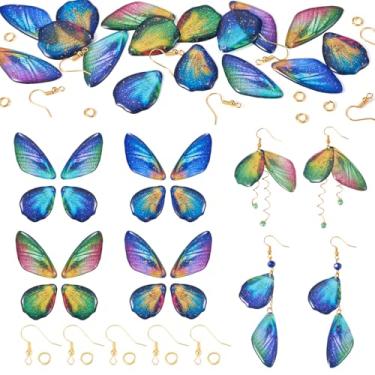 Imagem de 4 conjuntos de pingentes brilhantes de resina de asas de animais de inseto com asas de borboleta, pingentes de resina com gancho e anéis de salto para mulheres, brincos pendentes para fabricação de