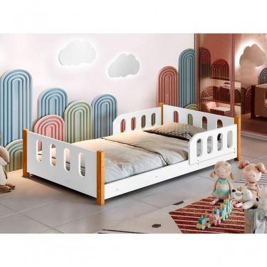 Imagem de Cama Montessoriana Infantil Com Grade Camila Branco Com Colchão Divaloto
