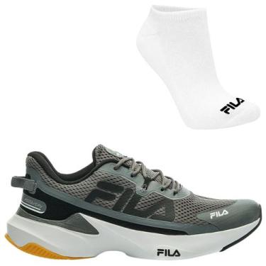 Imagem de Kit Tênis Fila Recovery Masculino e Meia, 41, Cinza, Preto, Masculino