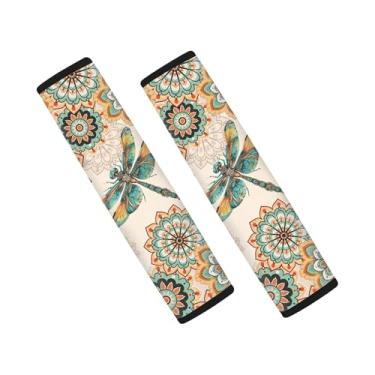 Imagem de gearider Almofadas de cinto de segurança de carro Dragonfly para mulheres capas de alça de ombro macias flores boho cinto de segurança confortável alça de ombro almofada interior acessórios