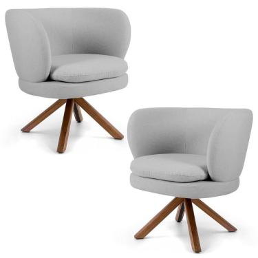 Imagem de Kit 2 Poltronas Decorativas Giratória Base Giromad Melissa D-315 Linho Cinza Claro - Domi